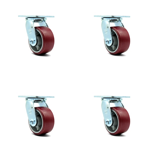 4 Inch Poly on Aluminum Swivel Caster Set with Ball Bearing and Swivel Lock SCC